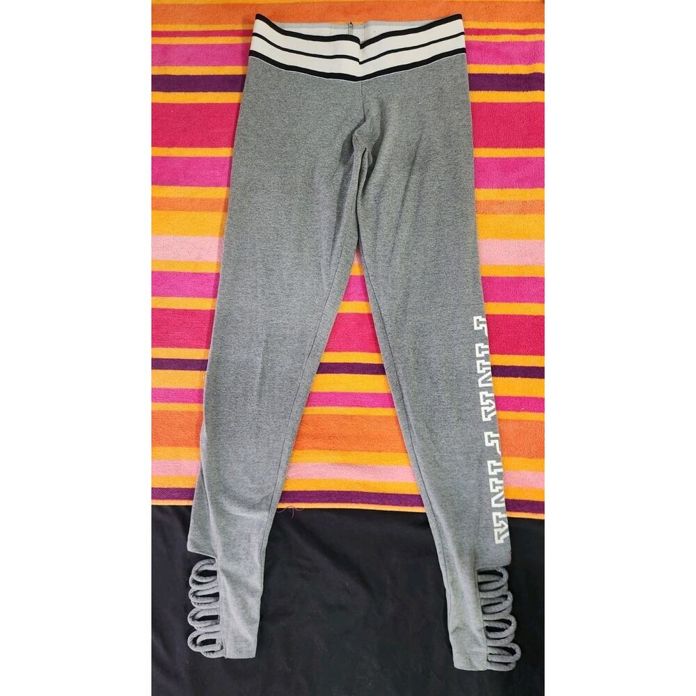 PINK Victoria's Secret Gray Ankle Leggings S Logo Cut-Outs Cotton Blend Stretch